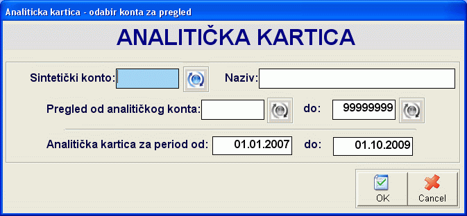 Postavljanje parametara analitičke kartice