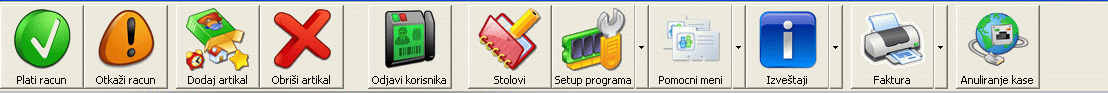 Izgled Glavnog toolbar-a programskog modula za podeavanje moda rada "Ugostiteljstvo"