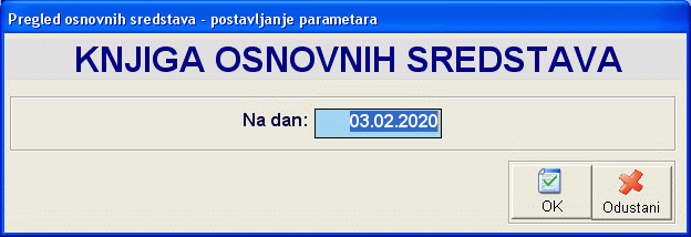 Postavljanje parametara knjige osnovnih sredstava