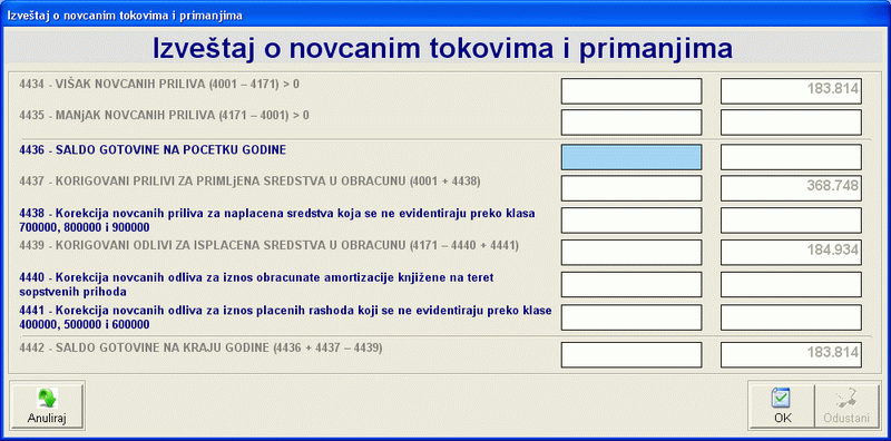 Forma za unos OP-ova koji se ne mogu dobiti saldiranjem finansijskih naloga Izvetaja o novčanim tokovima za budetske korisnike (Obrazac 4)
