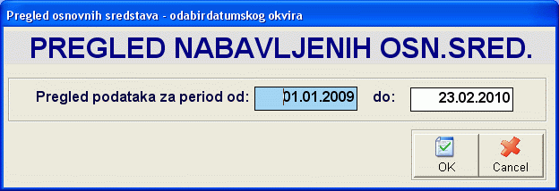 Postavljanje parametara pregleda nabavljenih osn.sred.