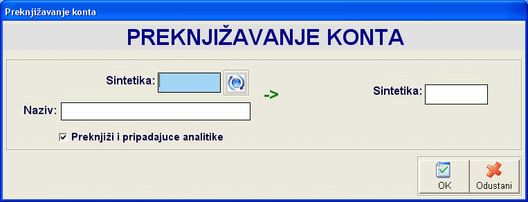 Postavljanje parametara za preknjiavanje konta